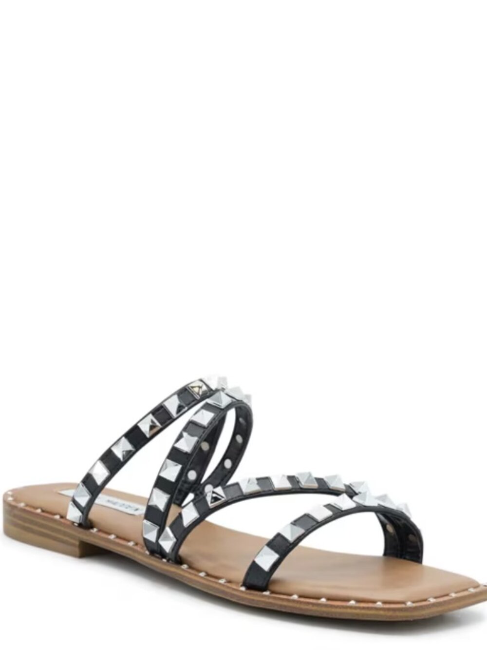 STEVE MADDEN Black Studded Flat Slide Sandals Size 7.5 NEW